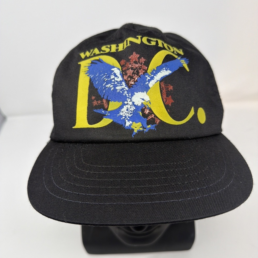 Vintage Washington DC Eagle Snapback Hat Made USA Black Graphic Cap 90s USA